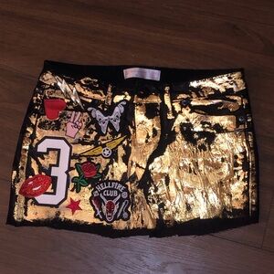 Gold Mini Skirt with Patches